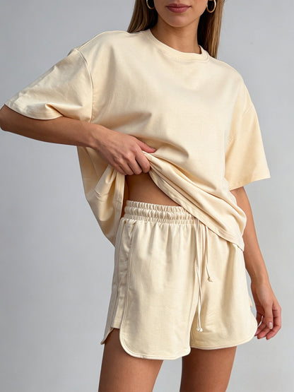 Cotton Two Piece Set T Shirt Shorts Casual Lounge Outfit