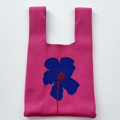 Flower Woman's Knitted Tote Bag Knit Waist Bag