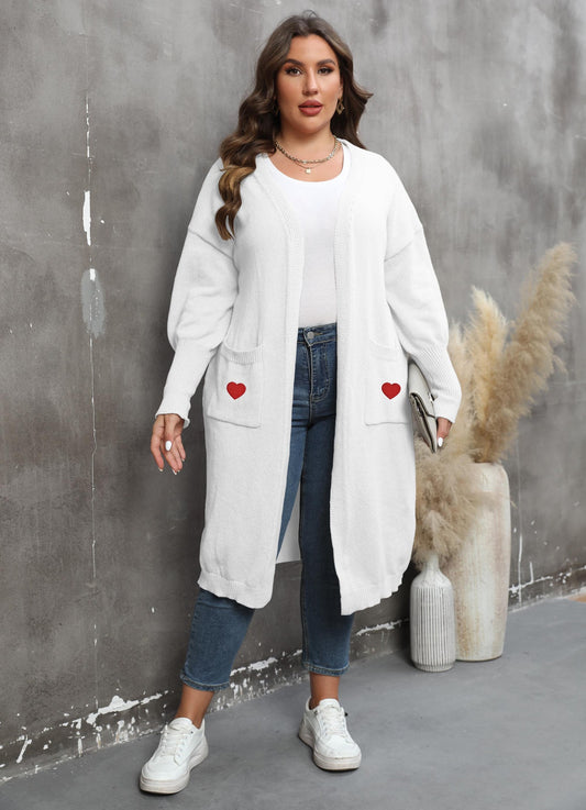 Women's Loose Medium and Long Double Pocket Lantern Sleeve Sweater Cardigan Jacket