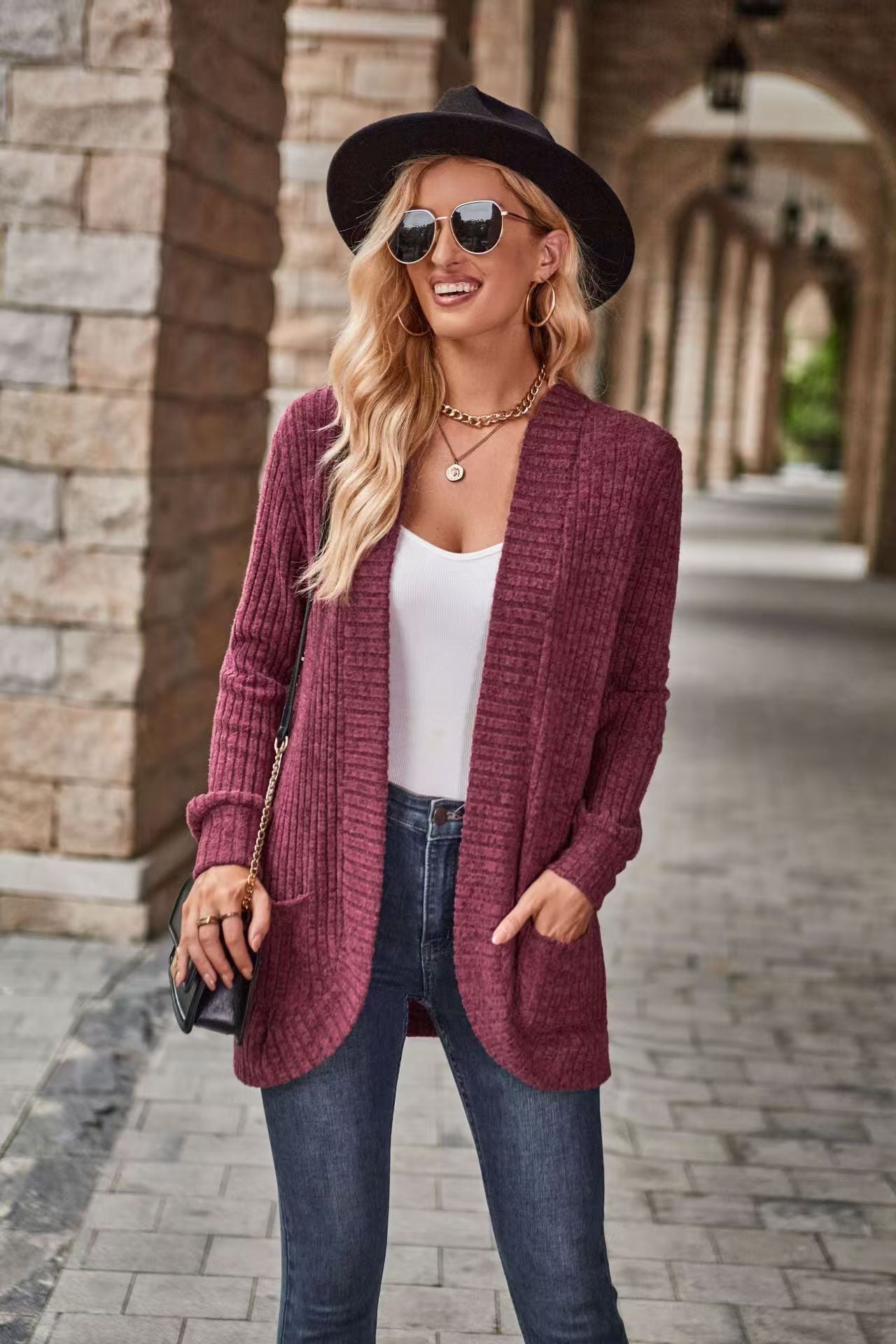 Women's Open Front Knit Cardigan Oversized Long Sleeve