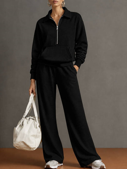 Women's Half Zip Sweatshirt Wide Leg Pants Lounge Set