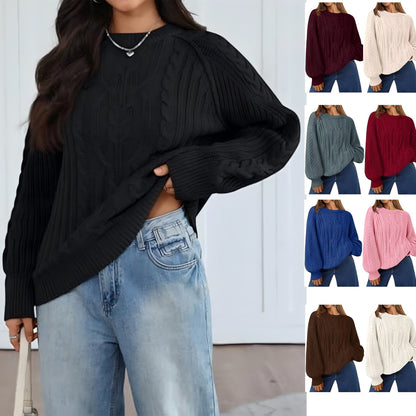 Women's Oversized Cable Knit Crew Neck Pullover Sweater