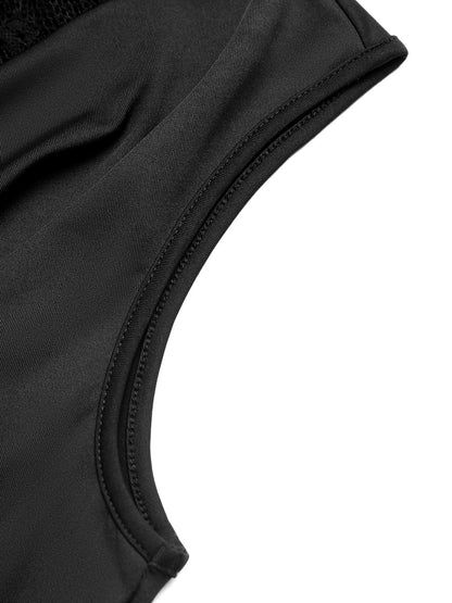 Lace Cowl Neck Sleeveless Slim Fit Bodysuit Top