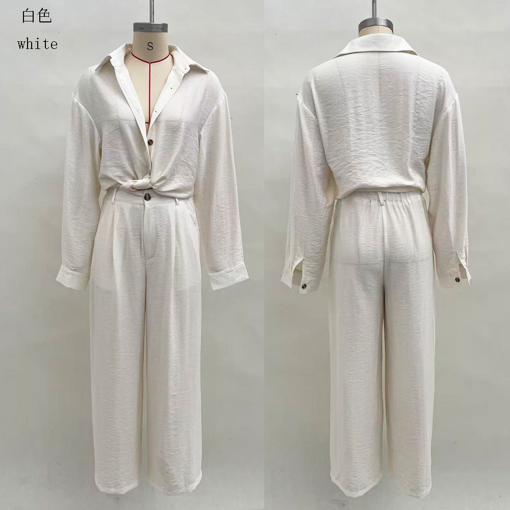 Women Two Piece Button Down Shirt & Pants Set