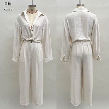 Women Two Piece Button Down Shirt & Pants Set