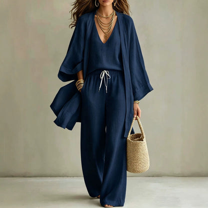 Women's 3 Piece Matching Set Wide Leg Pants Cardigan