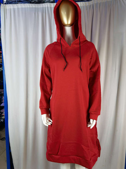 Women's Long Hoodie Dress Pocket Side Slit Sweatshirt