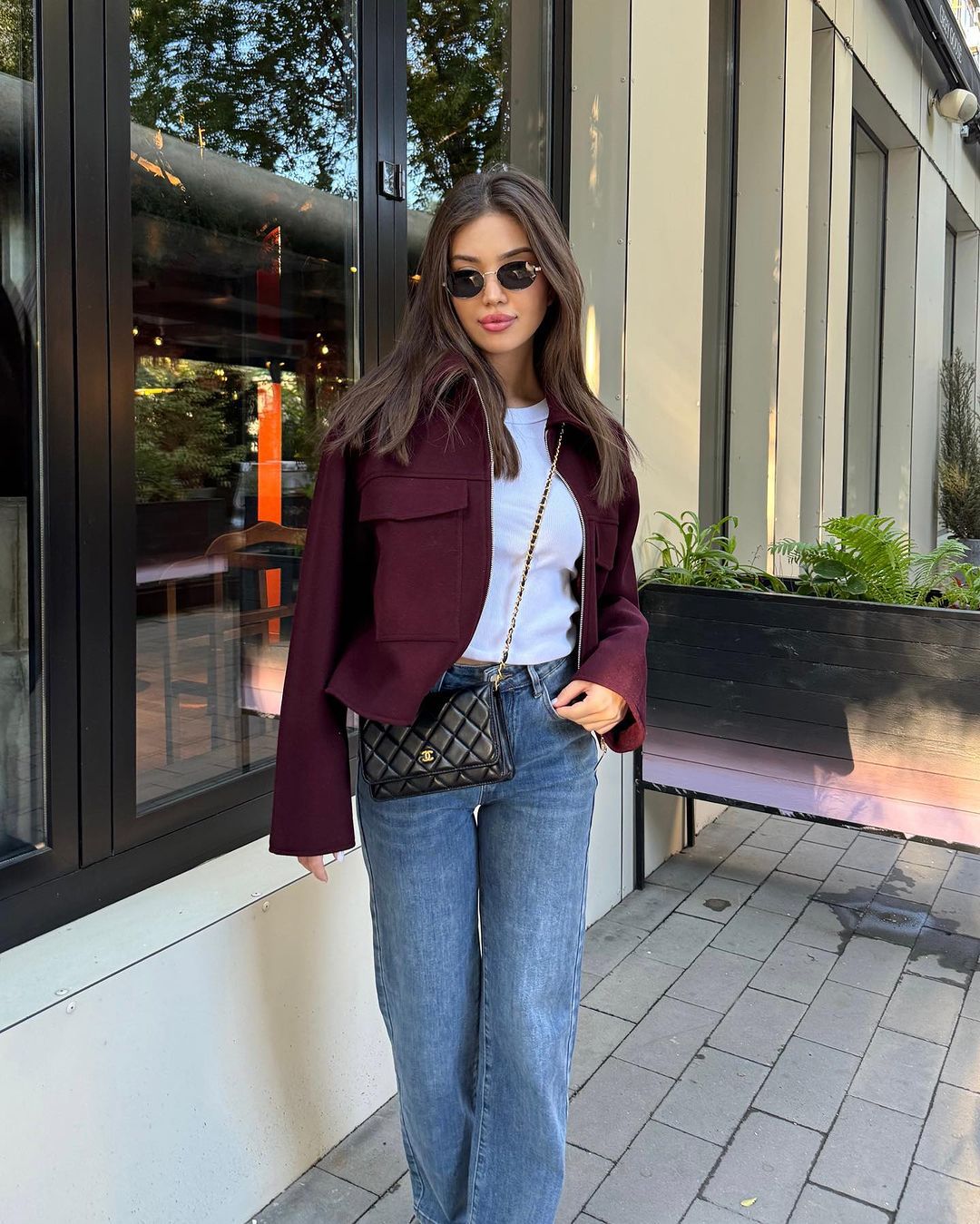 Women's Cropped Boucle Zip Jacket Collar Pocket