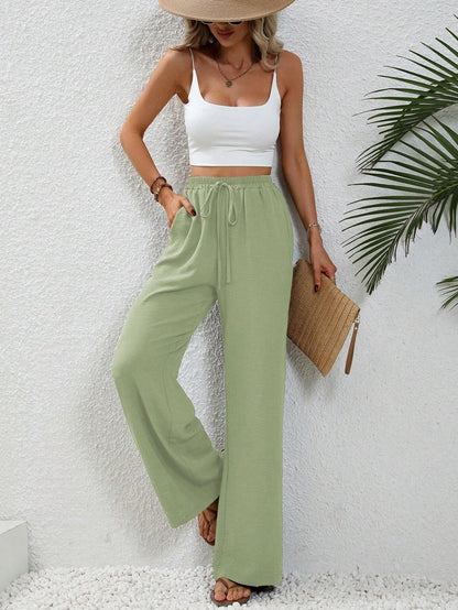 2025 Spring Summer High-Waist Solid Color Wide-Leg Casual Pants