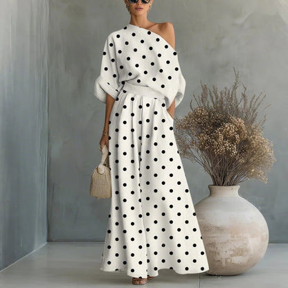 Women's One Shoulder Top Wide Leg Pants Matching Set