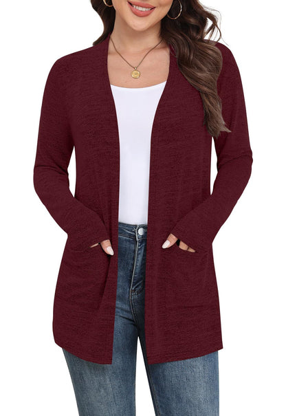 Women's Open Front Cardigan Long Sleeve Lightweight Pockets
