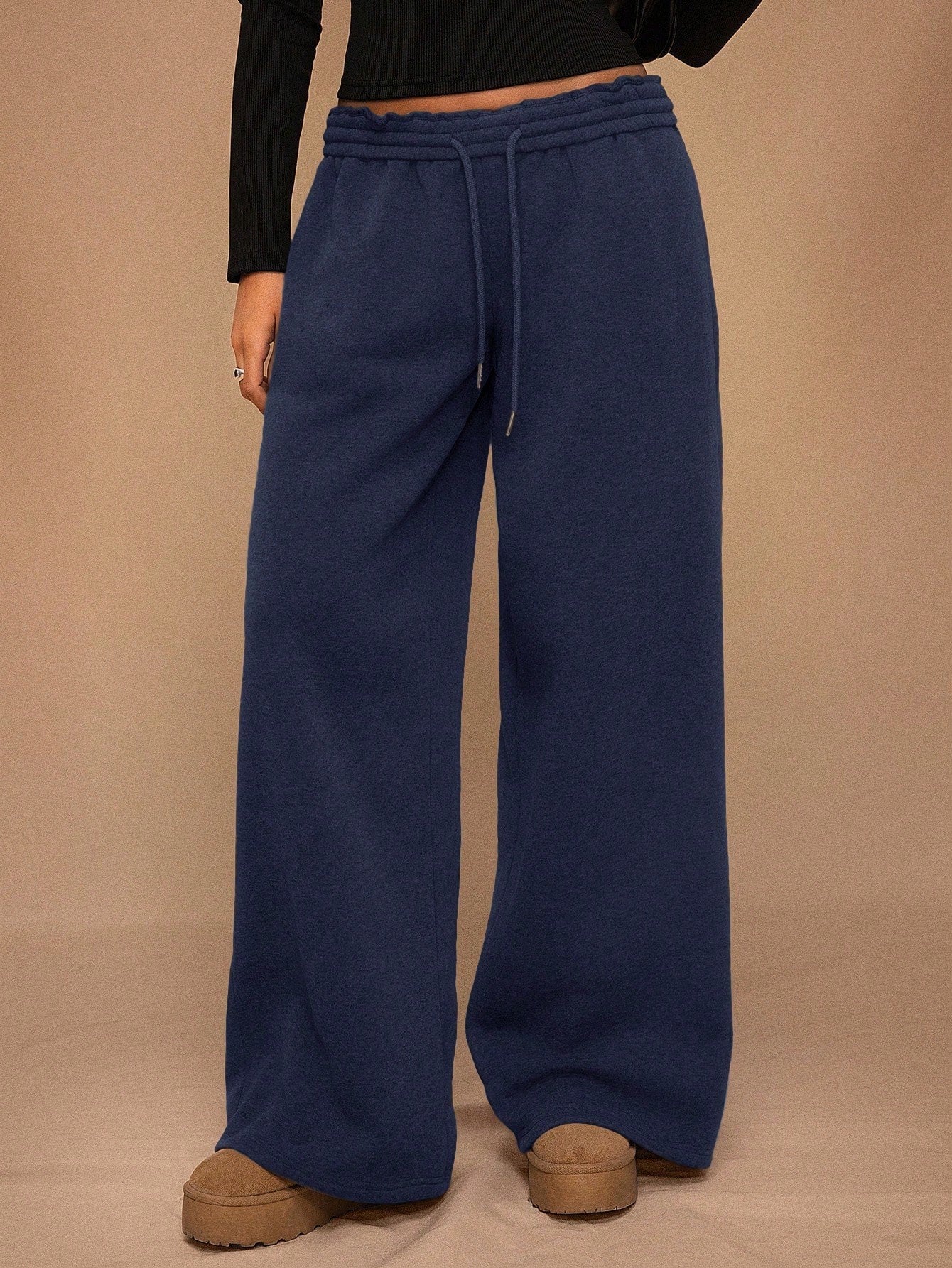 Women Fleece Wide Leg Sweatpants Drawstring Lounge Pants
