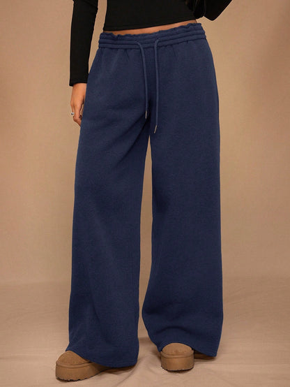 Women Fleece Wide Leg Sweatpants Drawstring Lounge Pants
