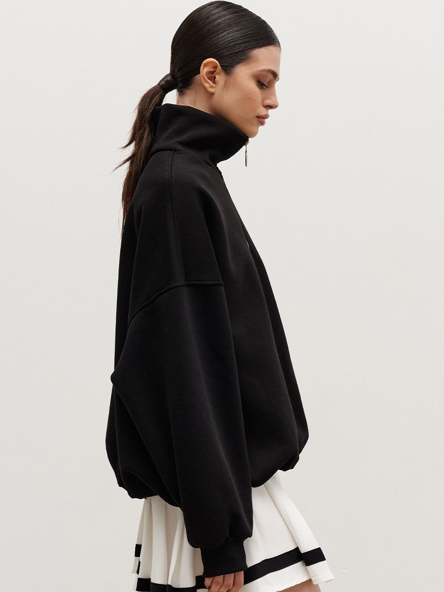Women's Oversized Half Zip Collared Sweatshirt