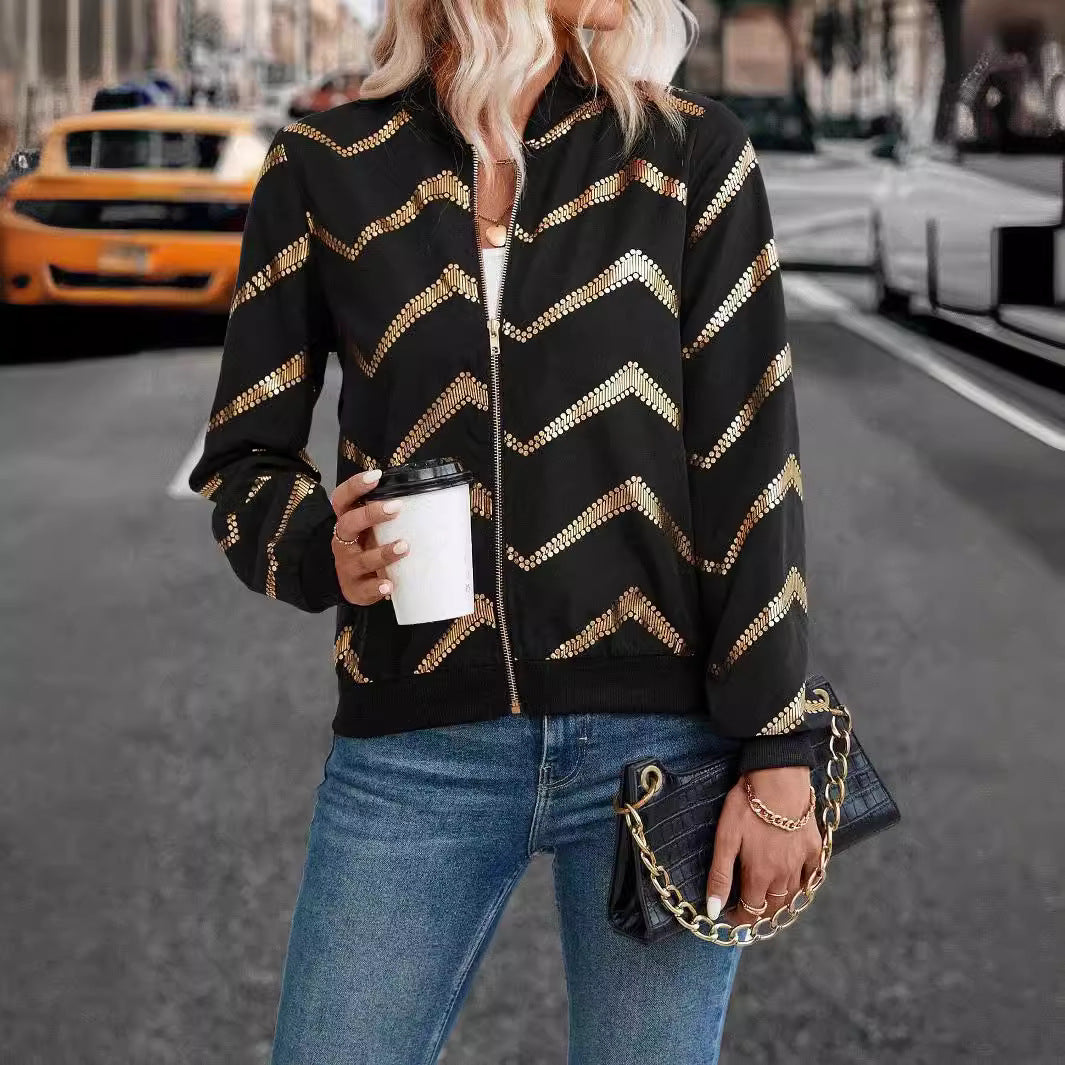 Women's T-Shirt T-Line Jacket with Bronzing Print