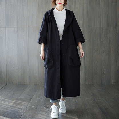 Women's Oversized Hooded Long Trench Coat Pockets