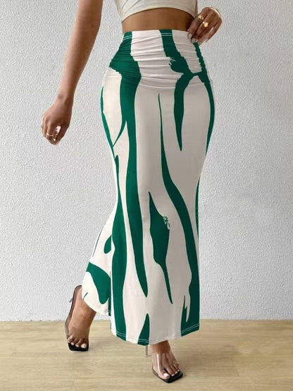 Zebra Print High Waist Ruched Bodycon Maxi Skirt