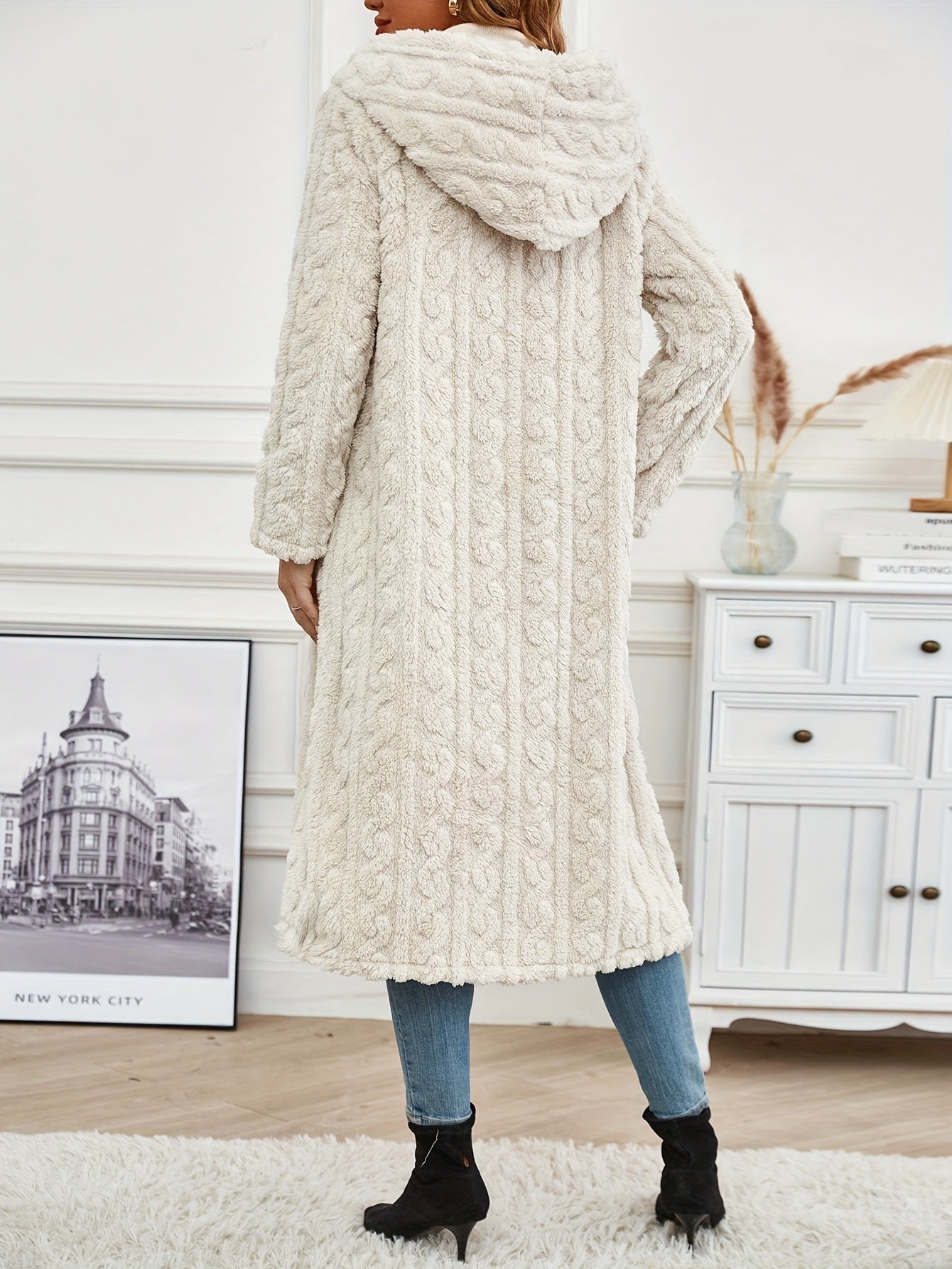 Women's Long Hooded Sherpa Coat Winter Fleece Jacket