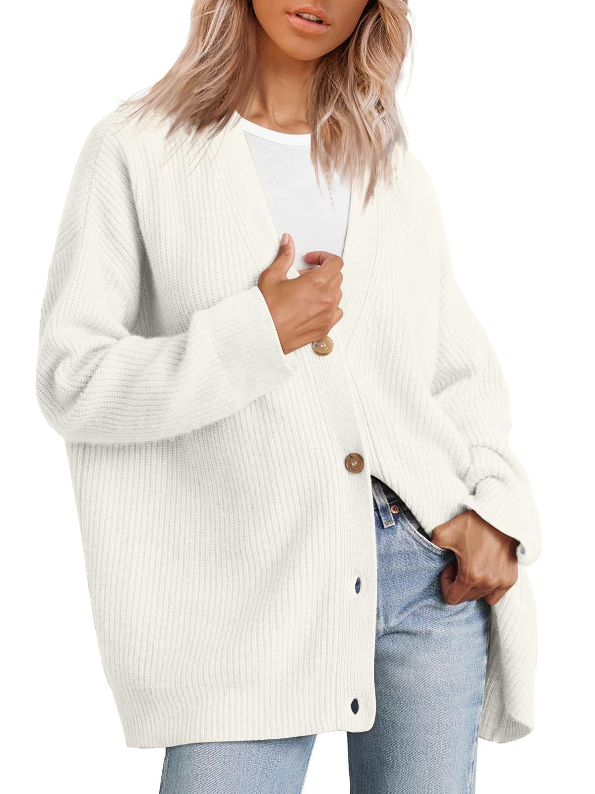 Women's Oversized V Neck Button Down Knit Cardigan Sweater