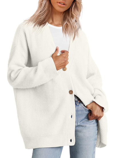 Women's Oversized V Neck Button Down Knit Cardigan Sweater