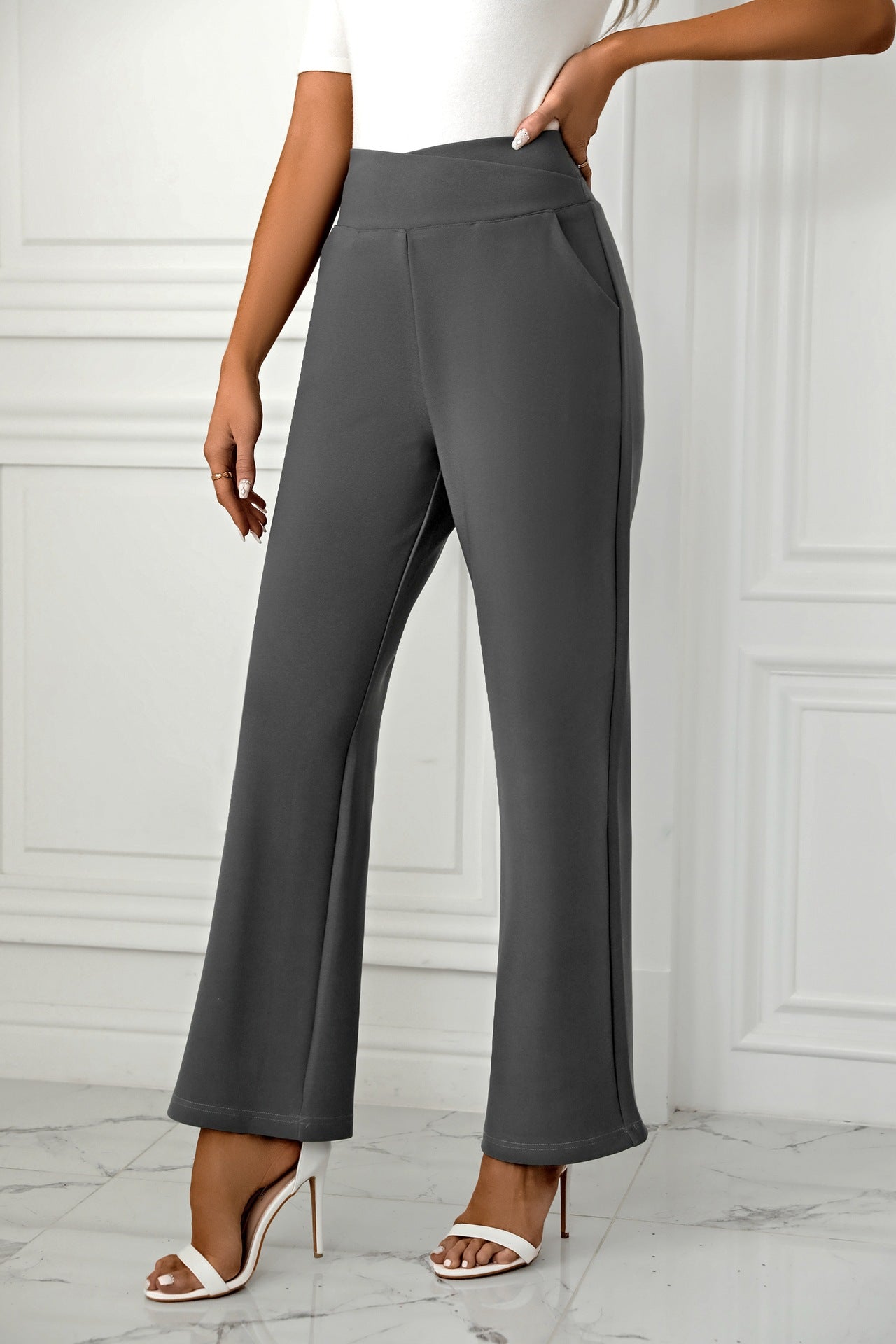 Women's High-Waist Flare Pants - Casual Loose Straight-Leg