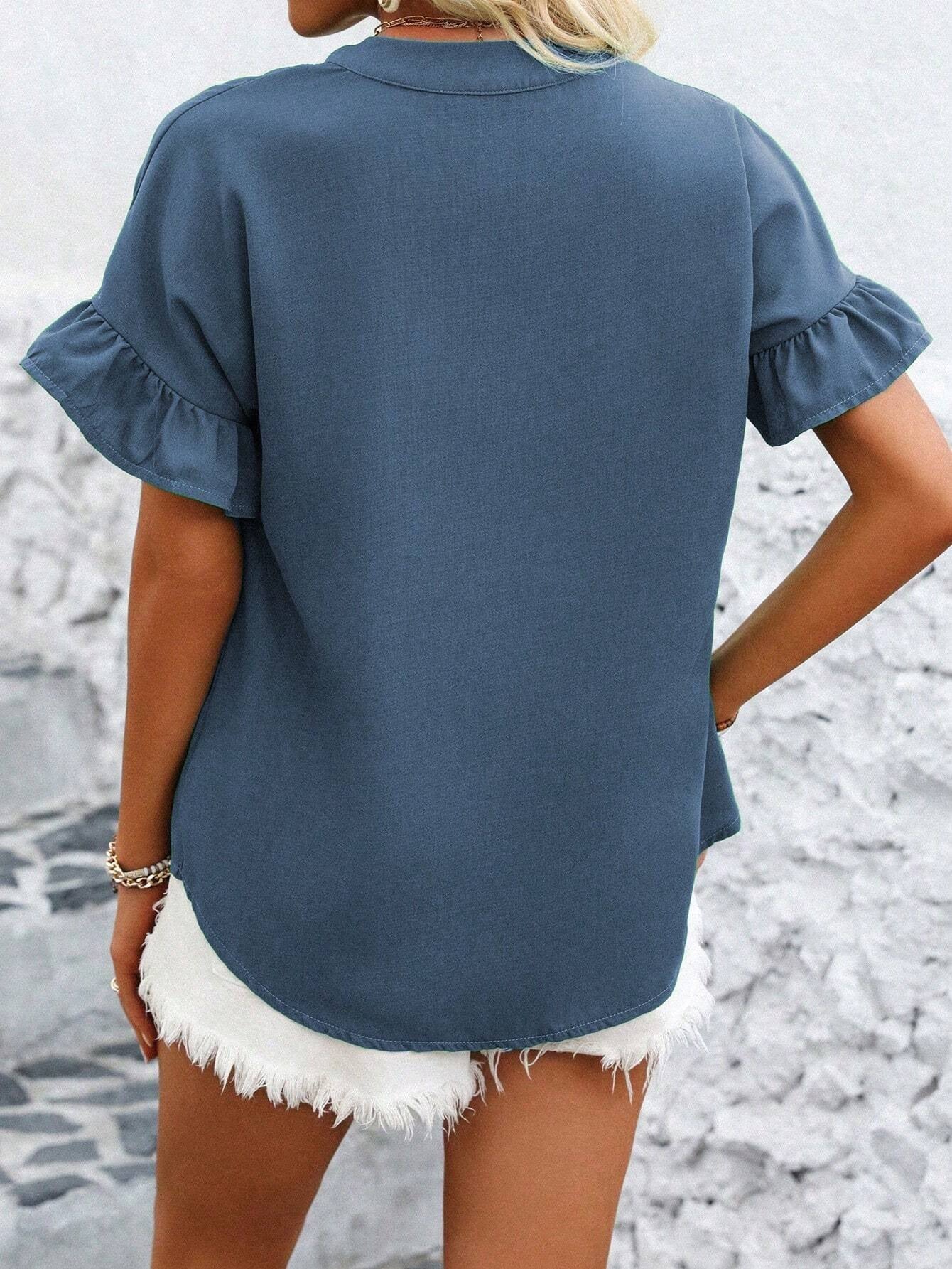 Cotton Linen Pleated Button Down Mandarin Collar Top