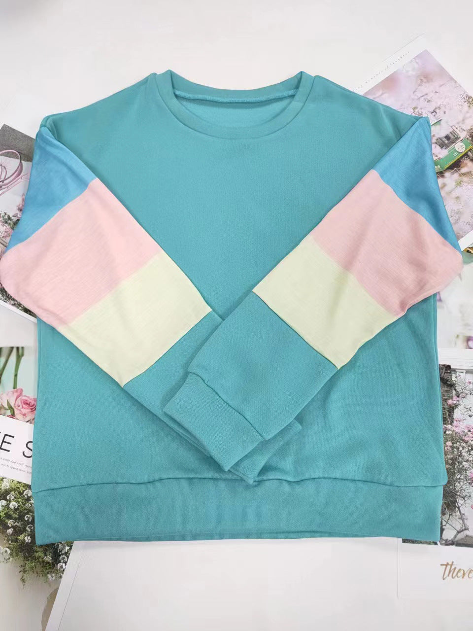 Women's Color Block Crewneck Sweatshirt Casual Long Sleeve
