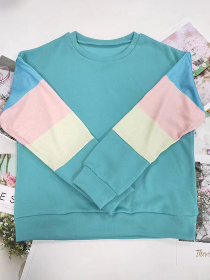 Women's Color Block Crewneck Sweatshirt Casual Long Sleeve