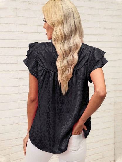 Beige Textured Ruffle Sleeve Blouse Chic Summer Top