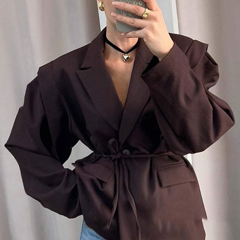 Women's Tie Waist Blazer Oversized Casual Jacket