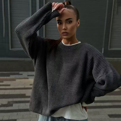 Women's Oversized Crewneck Chunky Knit Pullover Sweater