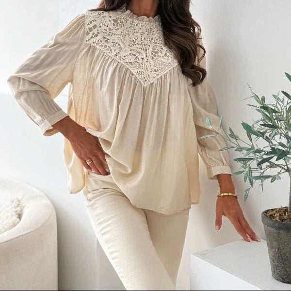 Women's Crochet Lace Long Sleeve Flowy Blouse