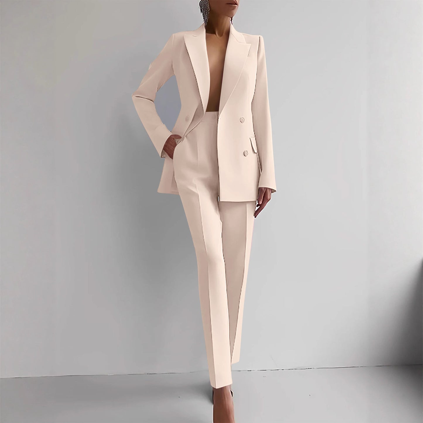 Women's Business Casual 2 Piece Blazer Pants Suit Set