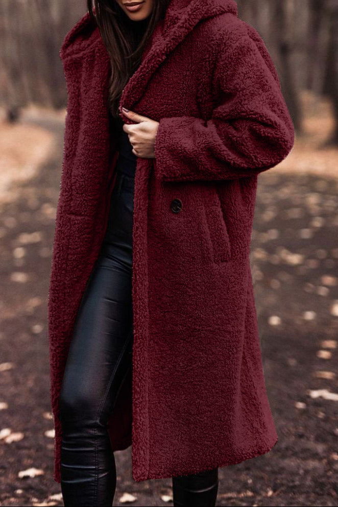 Women's Hooded Long Teddy Coat Winter Fleece Jacket