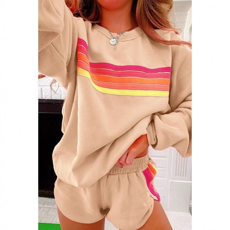 Women's Color Block Sweatshirt & Shorts Lounge Set