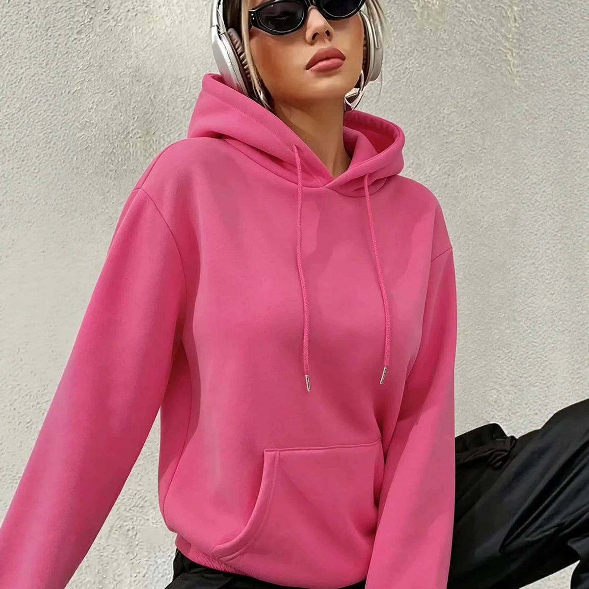 Women's Oversized Solid Hoodie Blank Pullover Sweatshirt