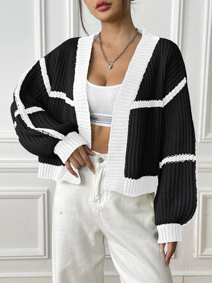 Color Block Cardigan Sweater with Loose Fit for Fall