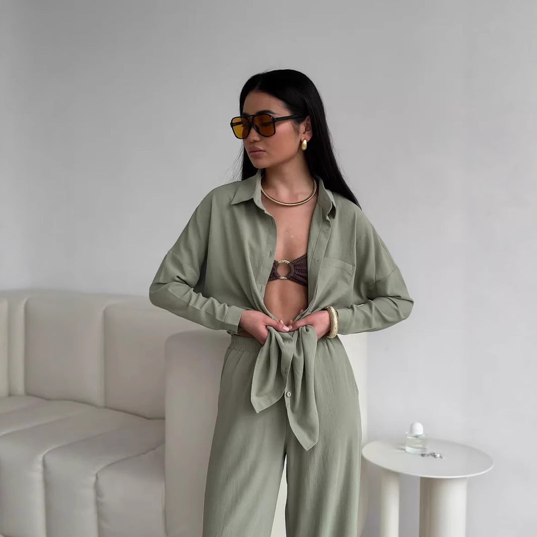 Women's Cardigan Wide Leg Pants Two Piece Lounge Set