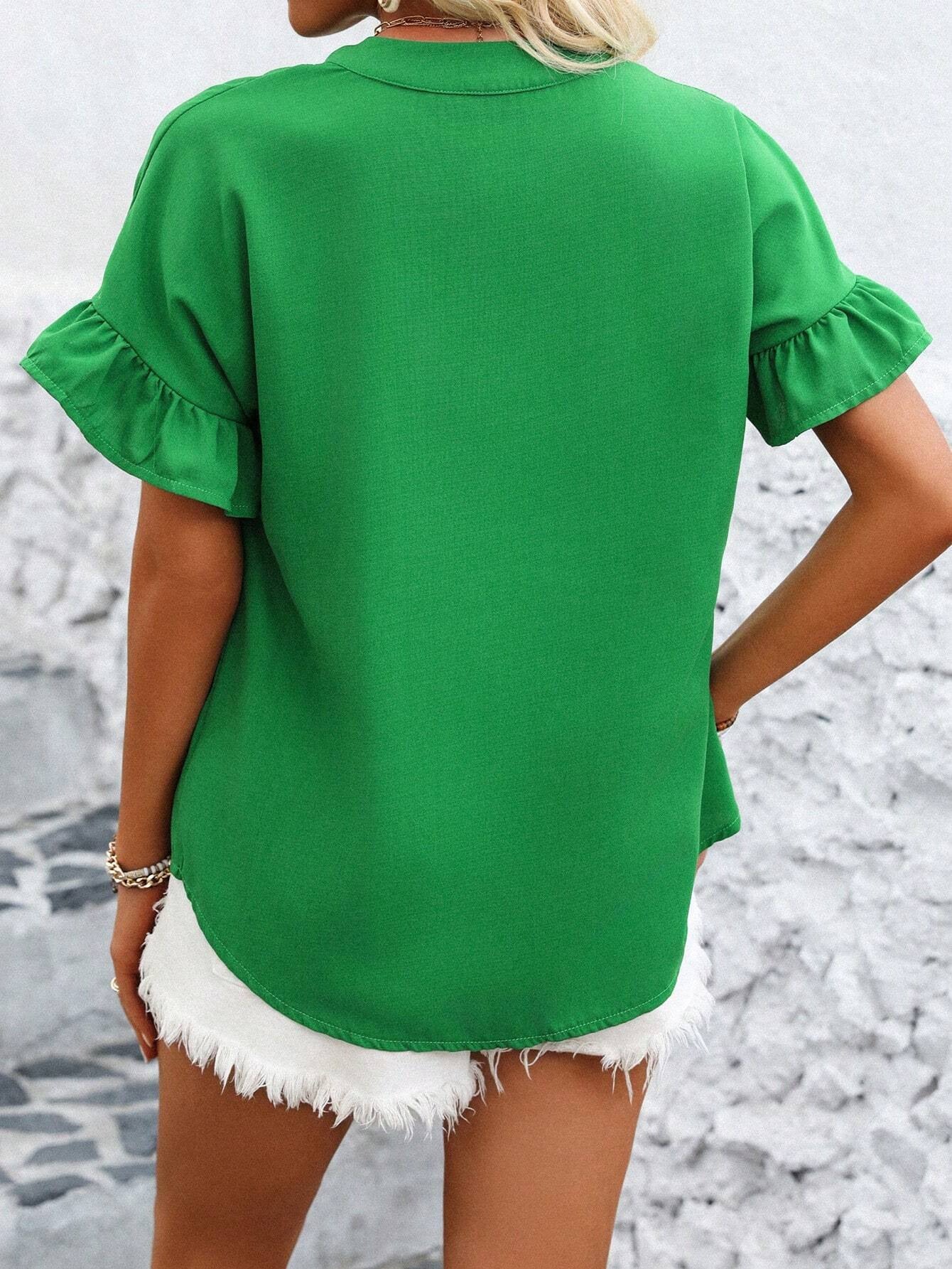 Cotton Linen Pleated Button Down Mandarin Collar Top