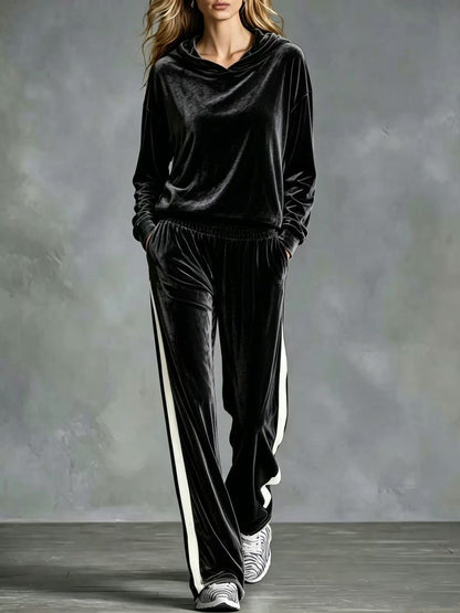 Women's Velvet Hoodie Wide Leg Pants Two Piece Lounge Set