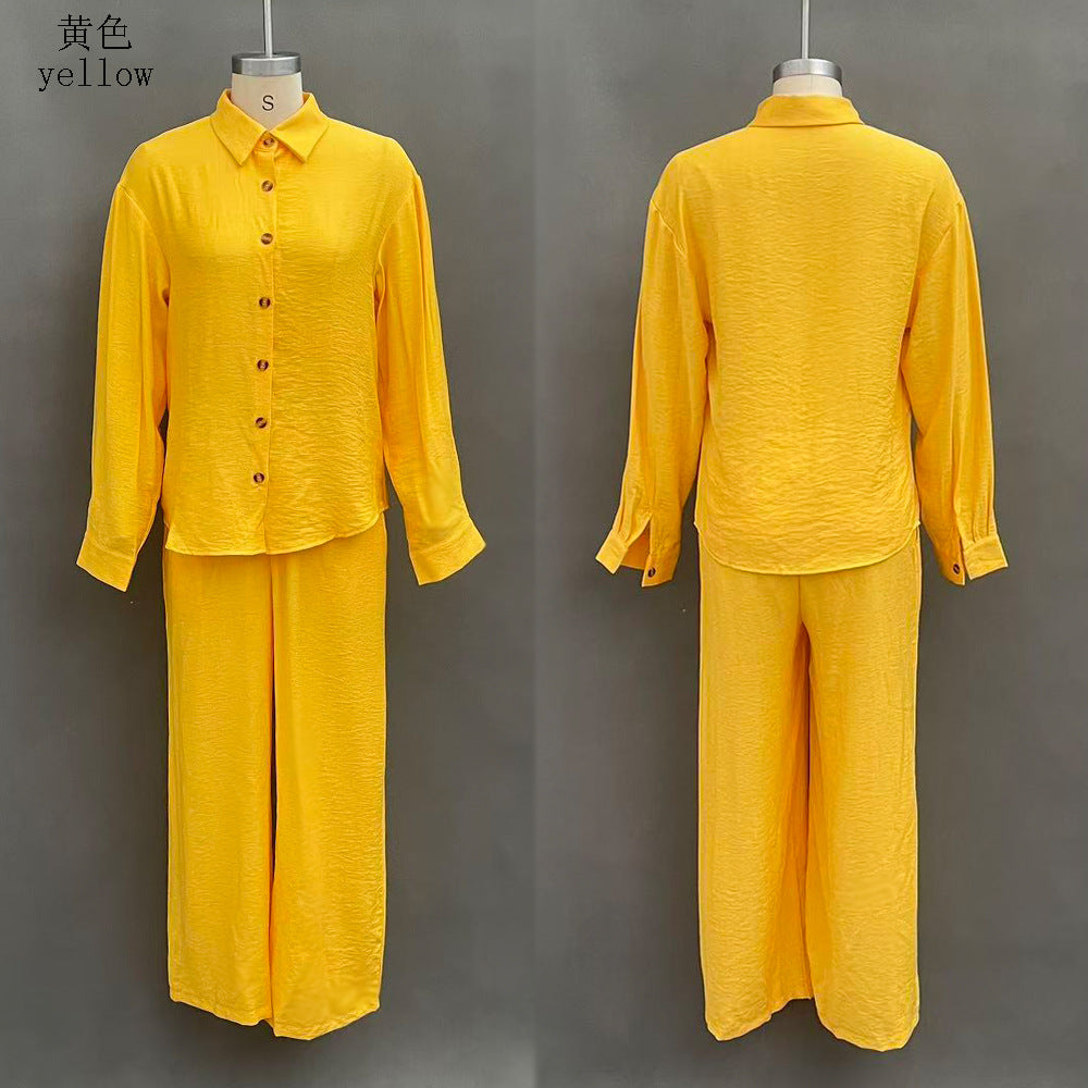 Women Two Piece Button Down Shirt & Pants Set