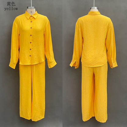 Women Two Piece Button Down Shirt & Pants Set
