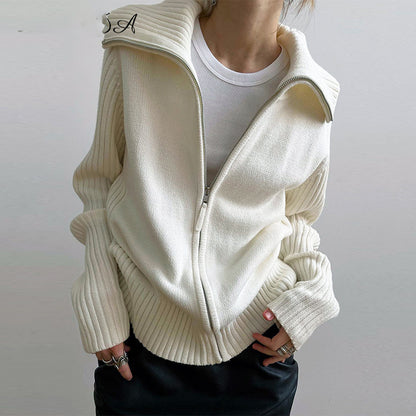 Women's Y2K Oversized Full Zip Collar Cardigan Sweater