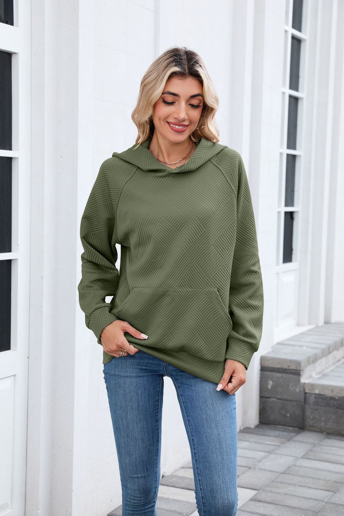 Women's Oversized Textured Hoodie Pullover with Pocket