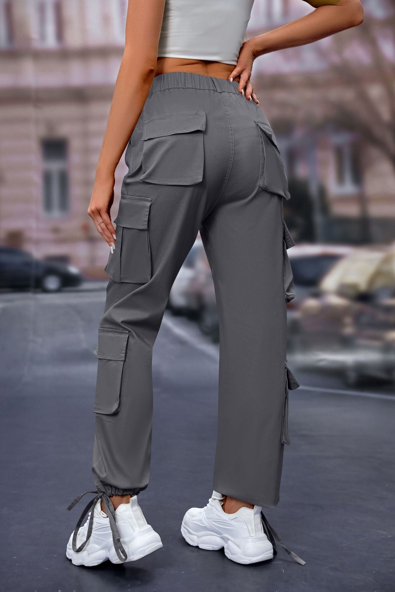 Women's High-Waist Cargo Pants with 8 Pockets, Loose Fit Streetwear