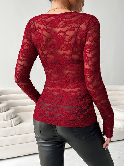 Long Sleeve Pullover Floral Lace Mesh Top