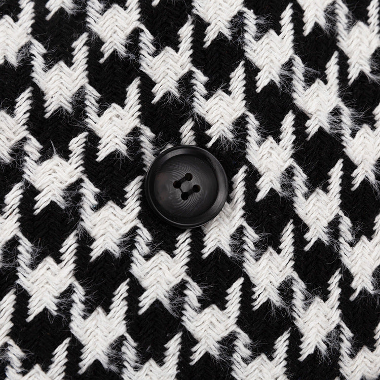 Women's Houndstooth Maxi Winter Coat Double Breasted Belted