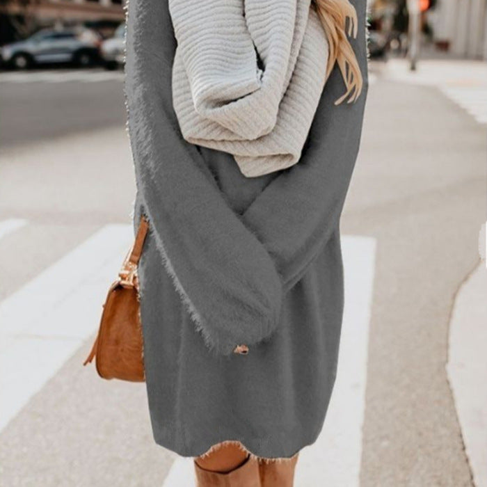 Women's Oversized Fuzzy Sweater Dress Long Sleeve Midi