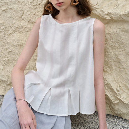 Pleated Lyocell Vest Loose Summer Casual Sleeveless Top