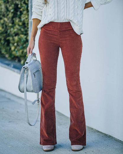 High Waisted Corduroy Flare Pants Women Elastic Waist